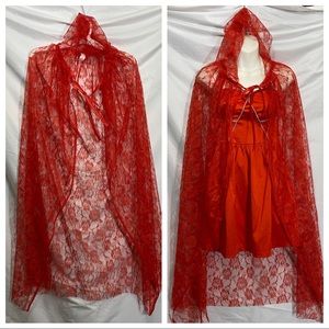 Hooded Red lace cape New